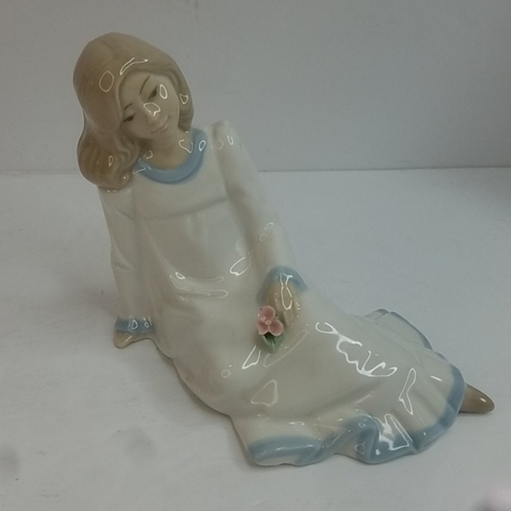 Vintage Nadal Porcelain Sitting Girl with Flowers